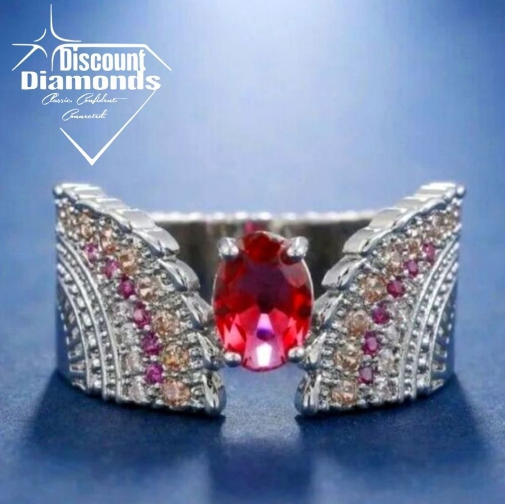 Ruby and  White Topaz Cocktail Ring on 925 Sterling Silver